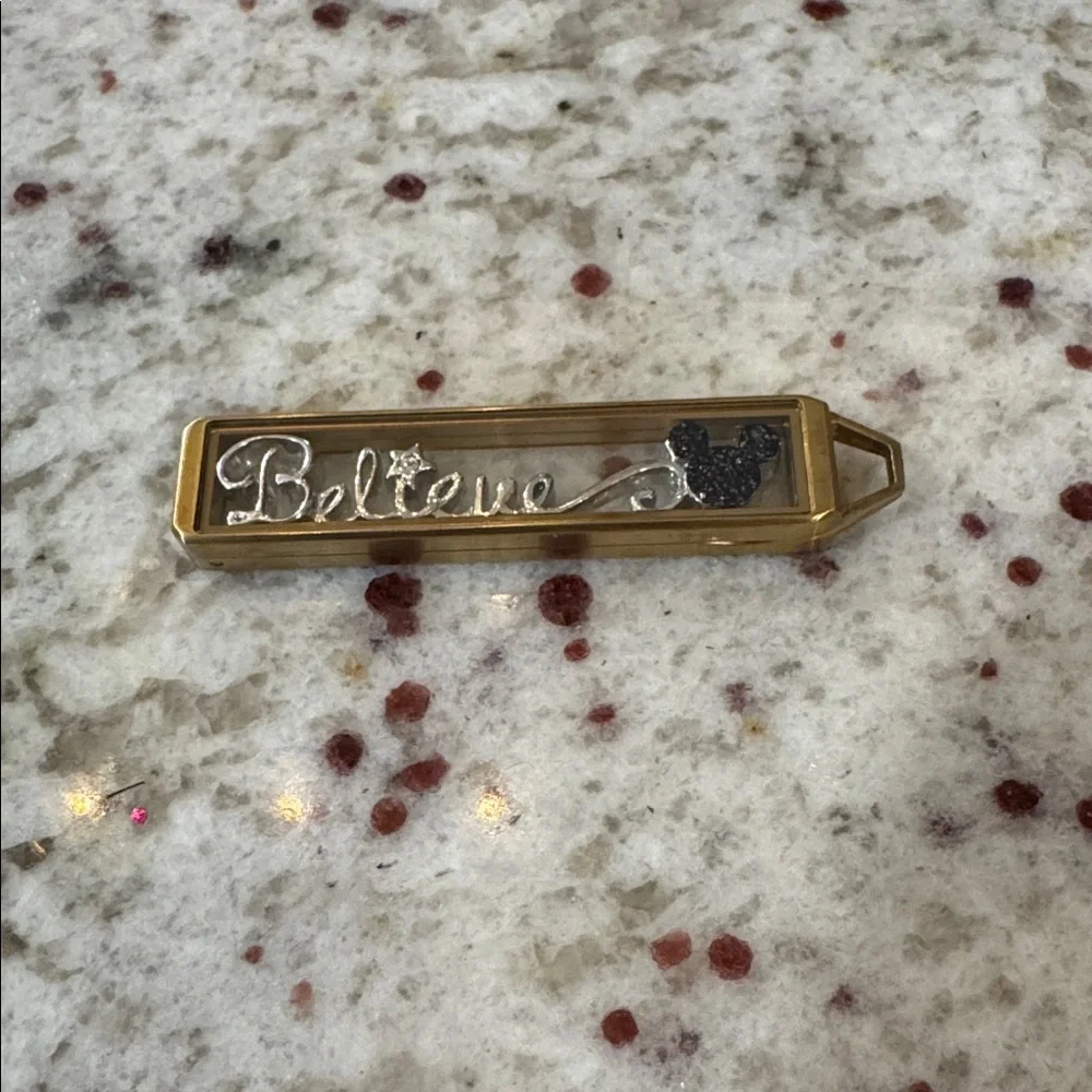 Origami Owl Gold Bar Living Locket with “Believe" Mickey charm - Picture 1 of 2